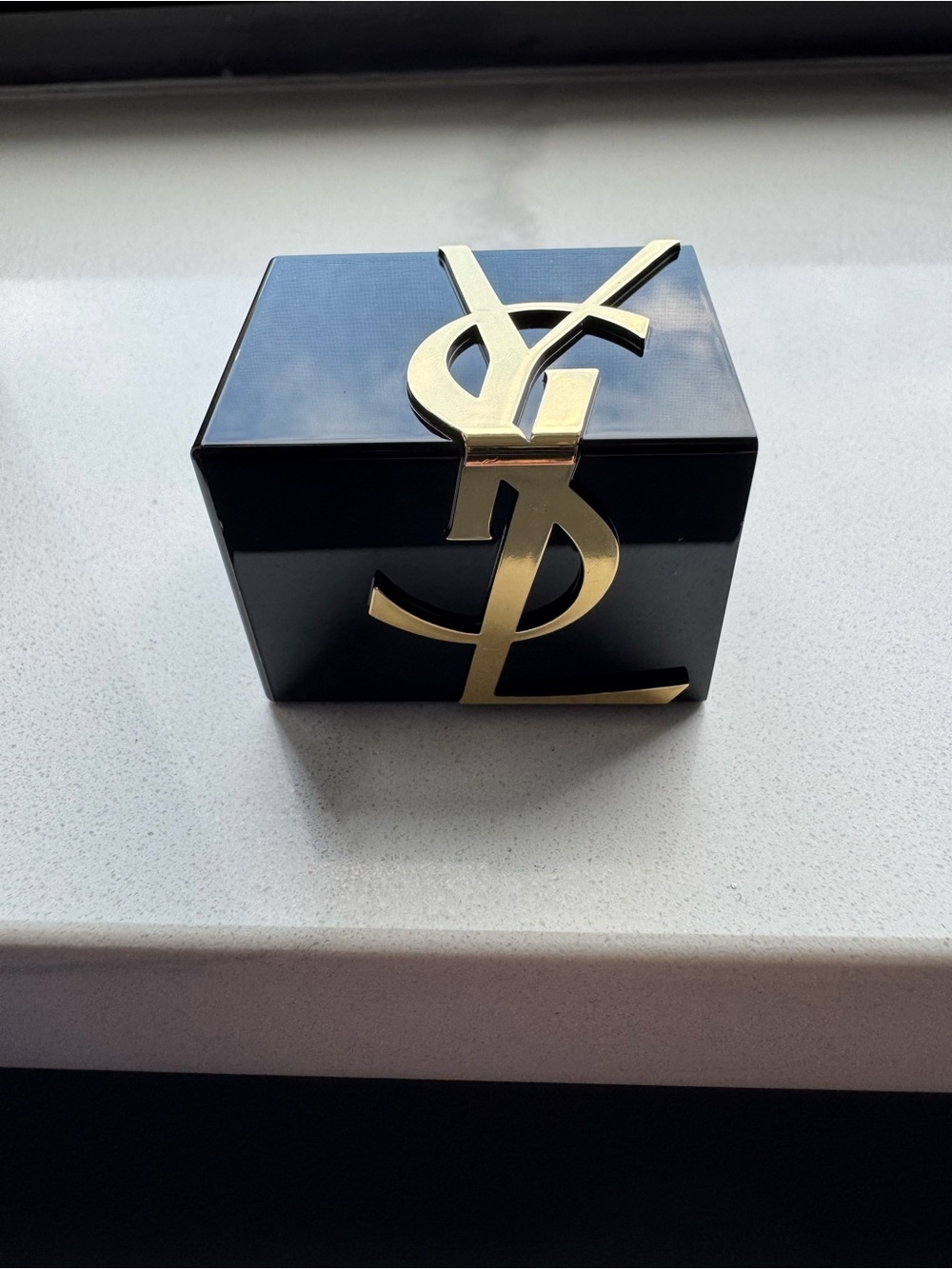 YSL Yves Saint Laurent Black Gold Logo Cap Designer  1.75”x1.5”x1.25”